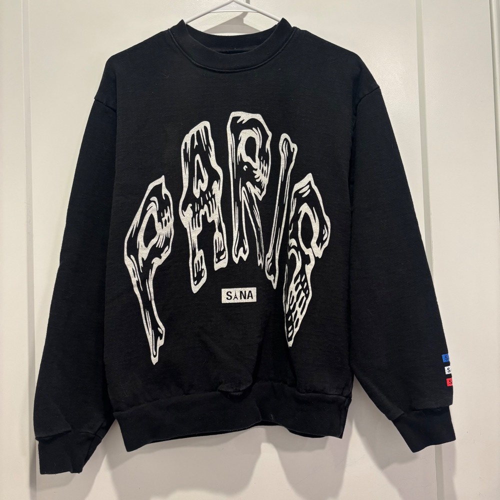 SANA Detroit Paris Skeleton Bone Graphic Sweatshirt Small Black Street Crewneck